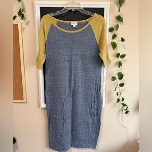 LuLaRoe Heather Blue and Mustard Top